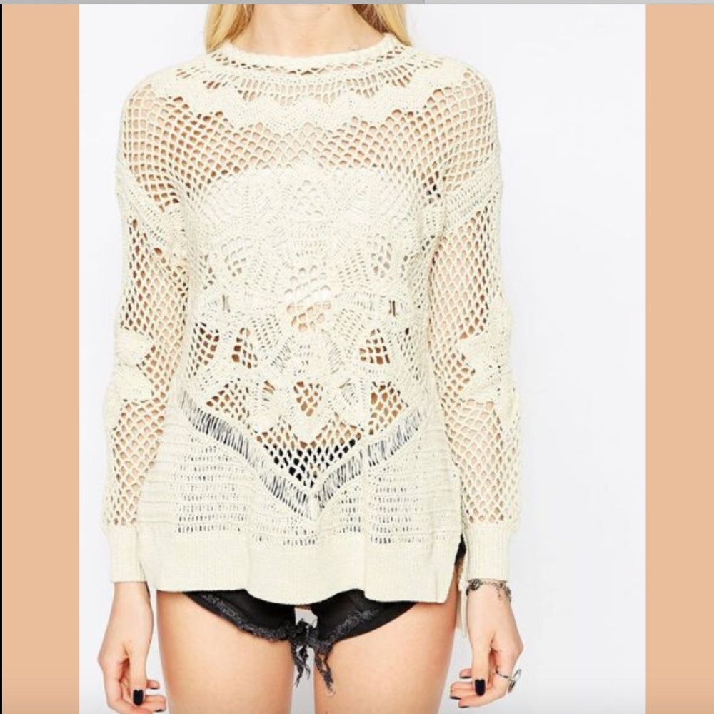 NEW $247 Eleven Paris Crochet Knit Sweater Cream SZ XS‎